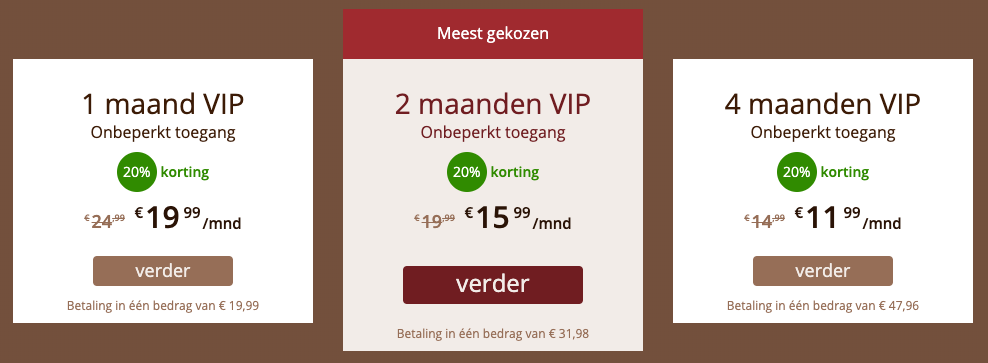 Prijzen VIP-toegang Ondeugend-contact.nl