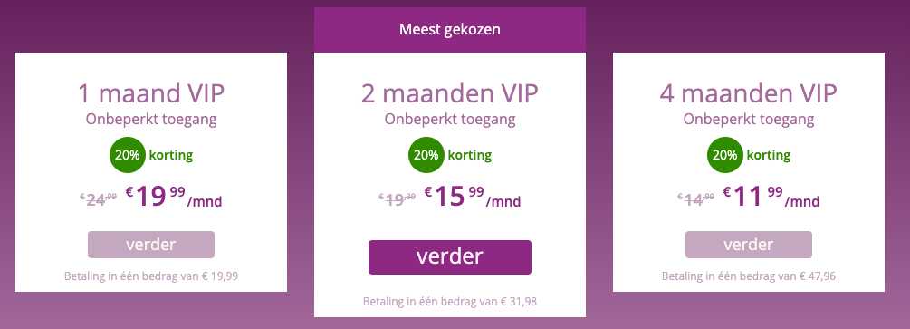 Tarieven VIP-toegang Novamora.nl